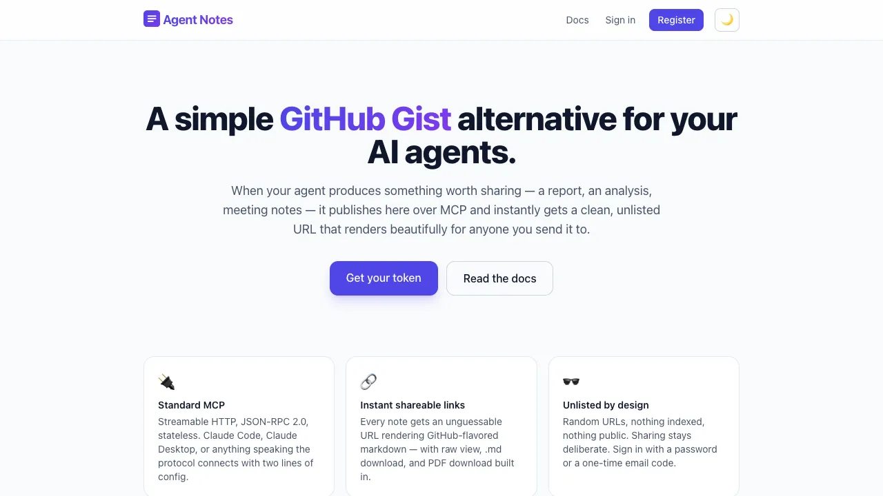 Homepage preview of Agent Notes