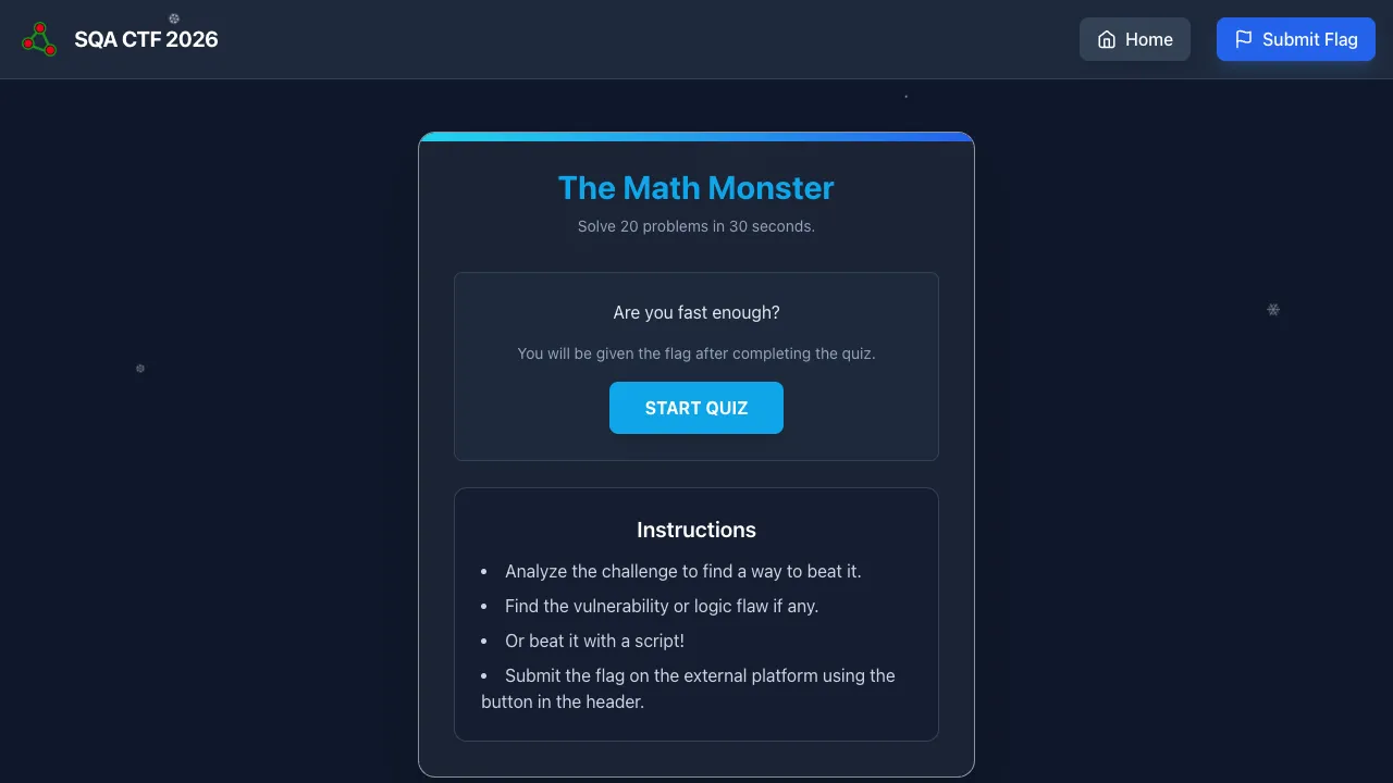 The Math Monster challenge page