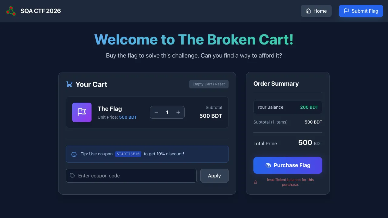 The Broken Cart challenge page