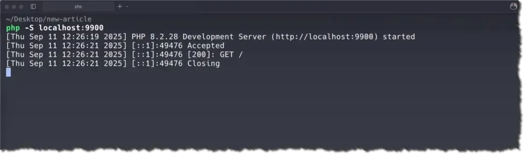 Php built in web server running
