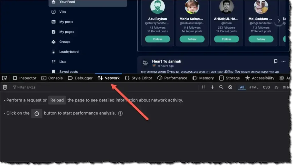 Step 02 open the browser network tab